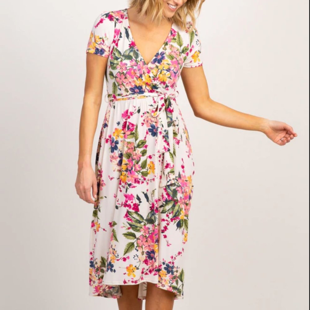 PinkBlush Ivory Floral Hi-Low Wrap Dress size small